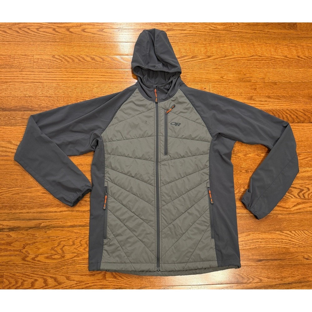 Outdoor Research Refuge Hybrid Hoody Jacket Mens Medium Gray Hiking Stretch READ